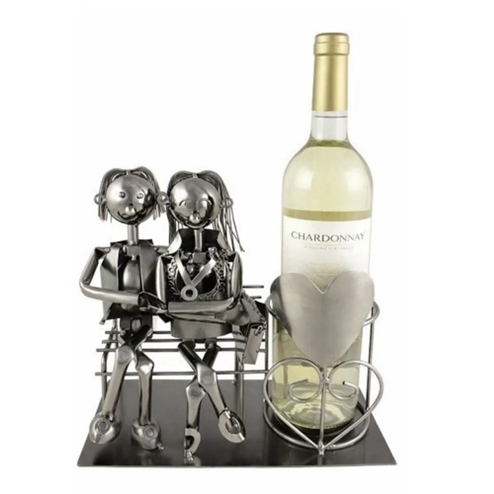 VTG Metal Statue Love Couple On‎ The Bench Wine Bottle/Candle Holder 8